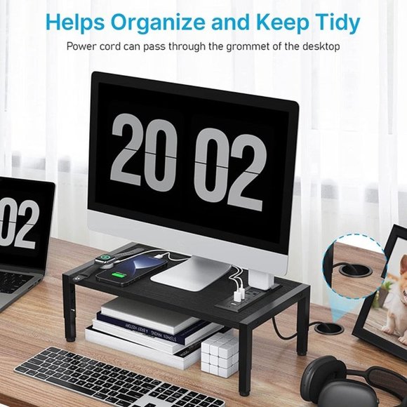 Office | Desk Monitor Stand Riser With Electrical Outlets And Usb Pd 3 ...
